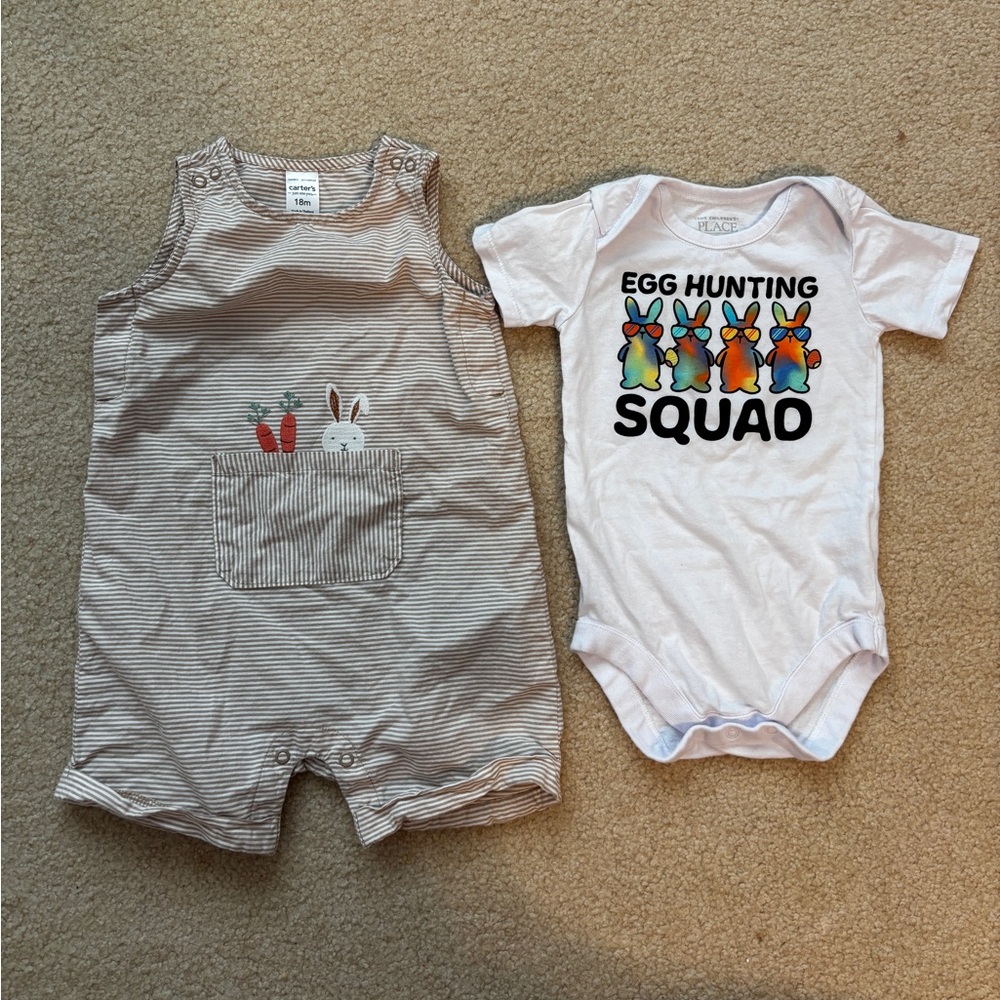 Striped Easter Romper and Egg Hunting Squad Set Size 18 Months 12-18 Months